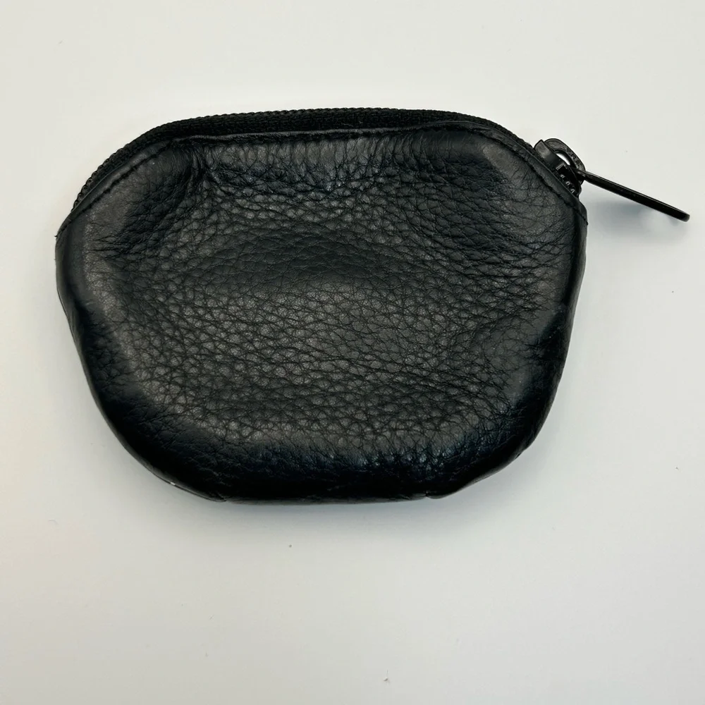 Brighton Coin Purse Black Brown Leather Silver Plated Heart Charm Zipper